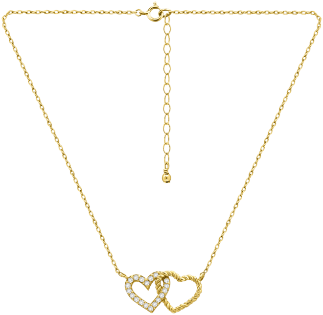 Cubic Zirconia Double Heart Necklace (1/4 ct. t.w.) in Sterling Silver, 16" + 2" extender