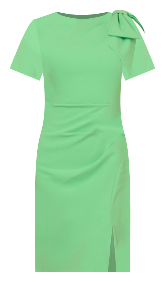 Women's Pleated Bow-Shoulder Slit-Front Dress