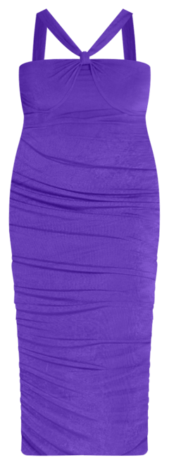 Plus Size Halter Cross Neck Ruched Bodycon Mid Dress