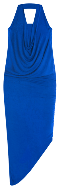 Plus Size Cowl Neck Long Asymmetrical Backless Halter Dress