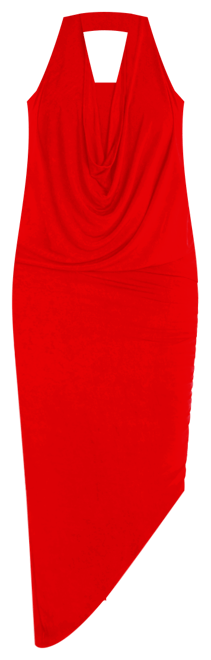 Plus Size Cowl Neck Long Asymmetrical Backless Halter Dress