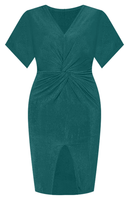 Plus Size Short Sleeve V-Neck Twist Front Split Hem Dress