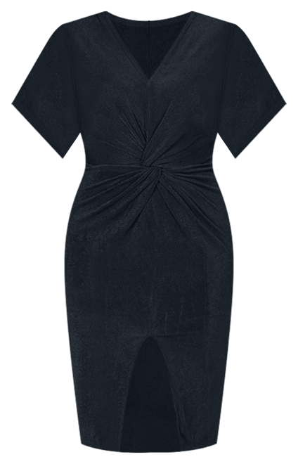 Plus Size Short Sleeve V-Neck Twist Front Split Hem Dress