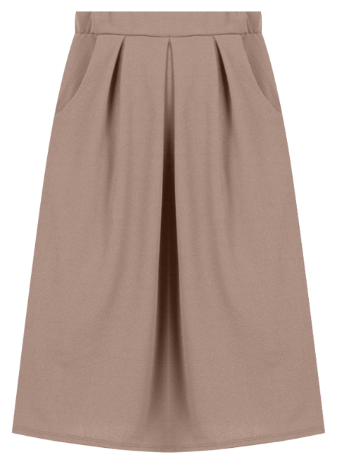 Plus Size Elastic Waist Pleated Knee Length Pocket Skirt