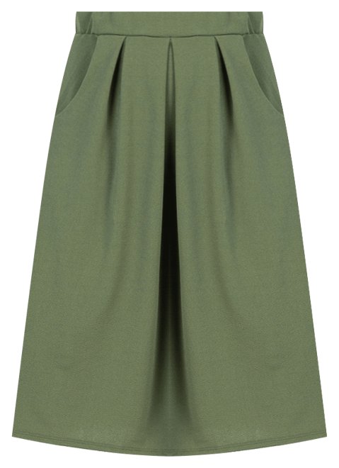 Plus Size Elastic Waist Pleated Knee Length Pocket Skirt