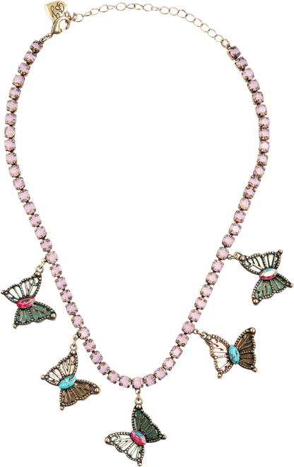 Faux Stone Boho Butterfly Bib Tennis Necklace