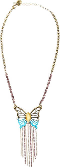 Faux Stone Boho Butterfly Fringe Pendant Necklace