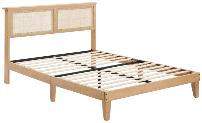Rattan Bed Frame Queen With Natural Rattan Headboard,Queen Bed Frame With Led Lights,Rattan Queen Bed Frame With Headboard,Solid Wood Foundatio