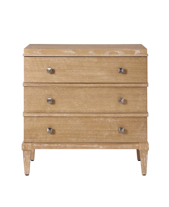 Hulala Home Ugo Transitional 3-Drawer Nightstand with Square Tapered Legs and Square Metal Knob
