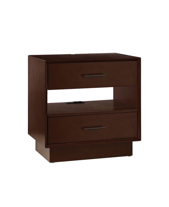 Zulema Mid-Century Modern 2-Drawer Nightstand with Built-In Outlets and Hidden Drawer