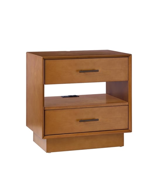 Zulema Mid-Century Modern 2-Drawer Nightstand with Built-In Outlets and Hidden Drawer