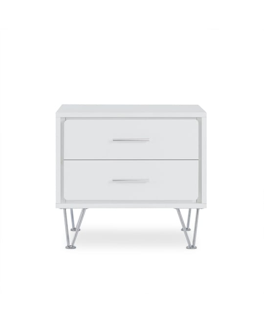 Modern Metal Bedside Table – Nightstand with Two Spacious Drawers for Bedroom Storage