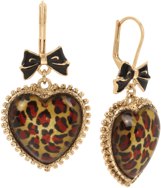 Gold-Tone Leopard Animal-Print Heart Drop Earrings