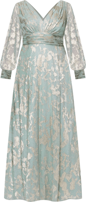 Plus Size V-Neck Foil Mesh A-Line Dress