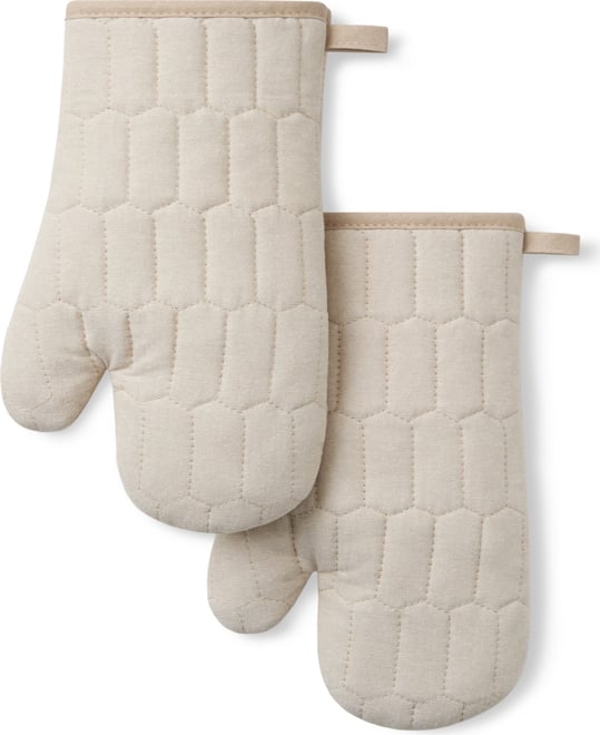 Honeycomb Quilted Chambray Oven Mitt Set, 7" x 13"