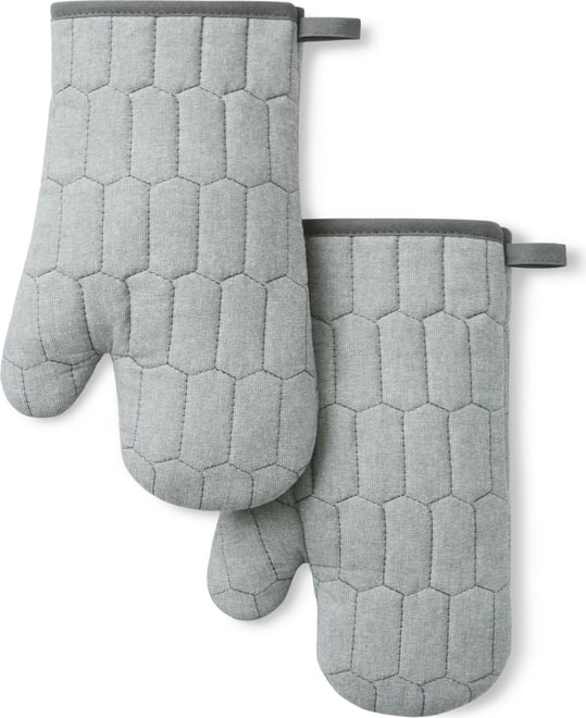 Honeycomb Quilted Chambray Oven Mitt Set, 7" x 13"