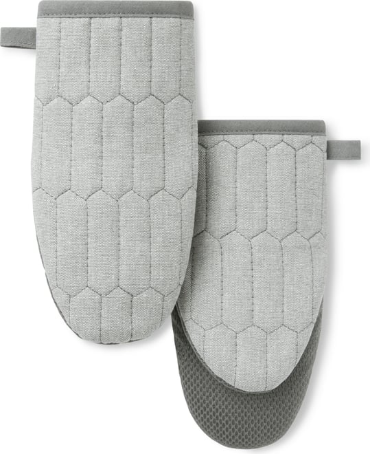 Honeycomb Quilted Chambray Mini Oven Mitt Set, 5.5" x 8"