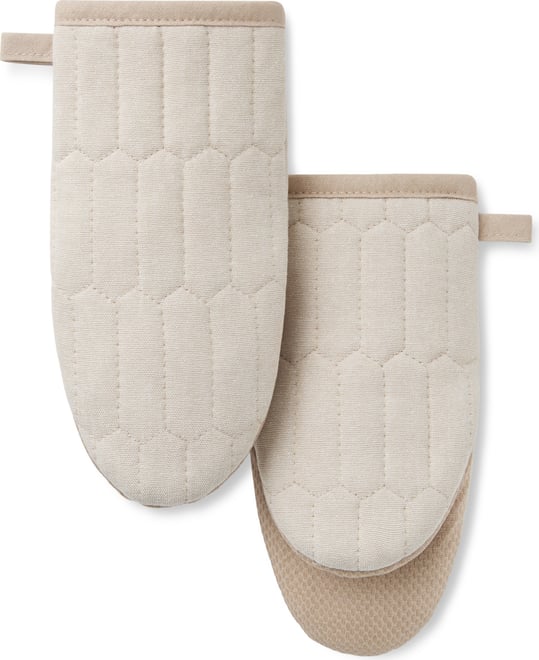 Honeycomb Quilted Chambray Mini Oven Mitt Set, 5.5" x 8"
