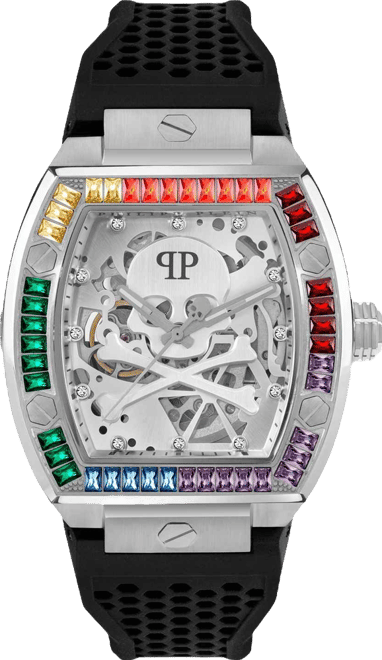 Men's Automatic The Keleton Black Silicone Strap Watch 44mm