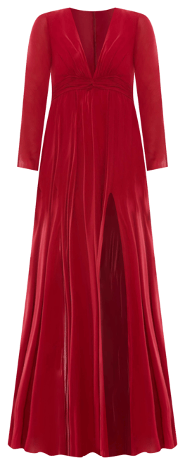 Mac Duggal Women's Ieena V-Neck Front Twist Long Sleeve Gown