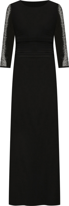 Women's Beaded-Sleeve Ruched-Waist Gown