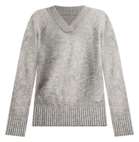 Recycled Poly Blend Deep V Neck Knit in Grey