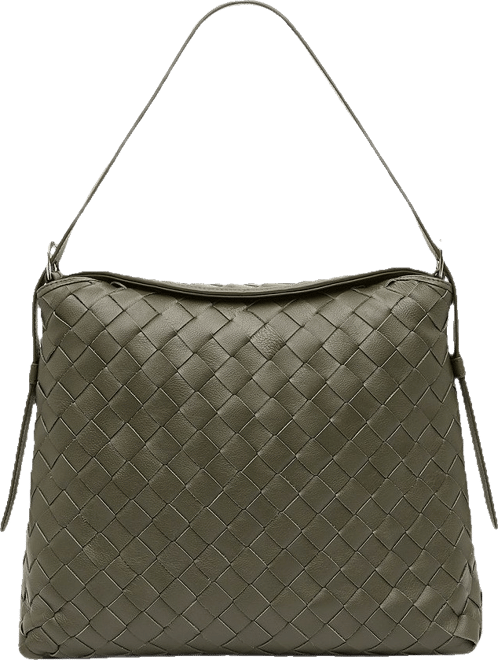 Woven Leather Tote Bag in Olive