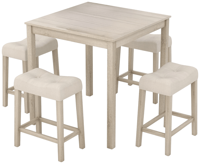 5-Piece High Top Dining Set – Square Bar Table with 4 Padded Stools for Kitchen, Dining, or Entertainment Area