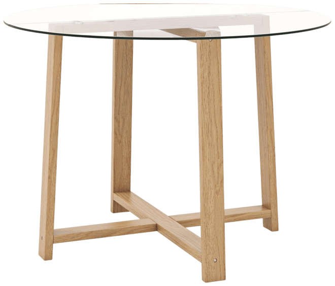 Round Glass Dining Table with Tempered Glass Tabletop and Rubber Wood Legs