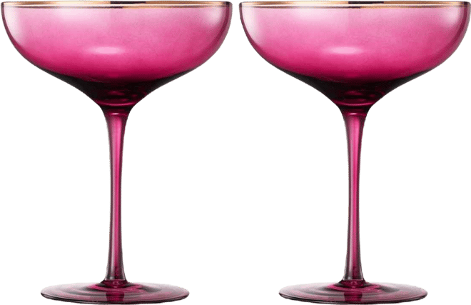 Gilded Rim Coupe Glasses, Set of 2