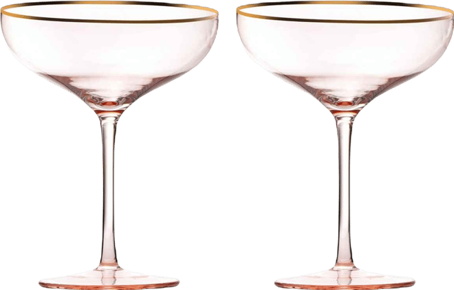 Gilded Rim Coupe Glasses, Set of 2