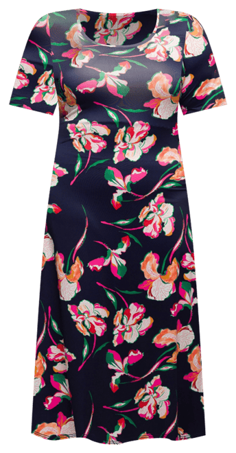 Plus Size Print Elbow Sleeve Casual A-Line Maxi Dress