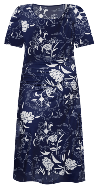 Plus Size Print Elbow Sleeve Casual A-Line Maxi Dress