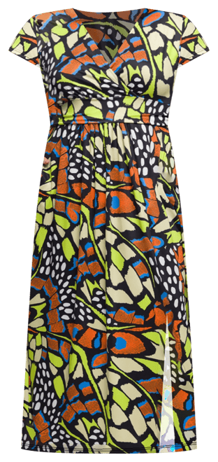 Plus Size Cap Sleeve V-Neck Side Slit Pocket Maxi Dress