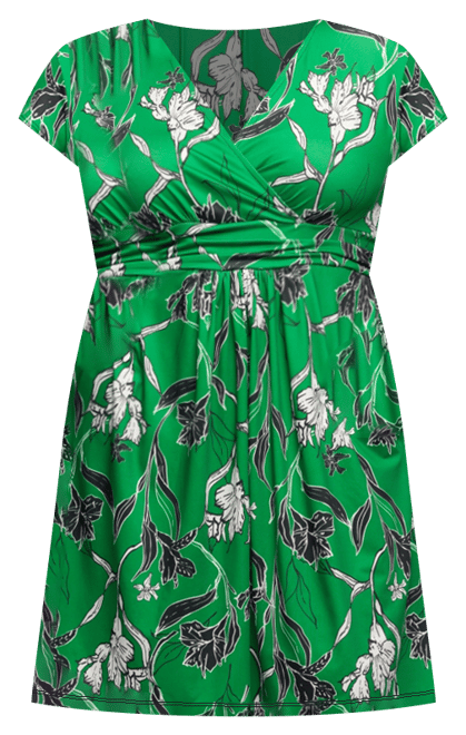 Plus Size Cap Sleeve V-Neck Knee Length Pocket Dress