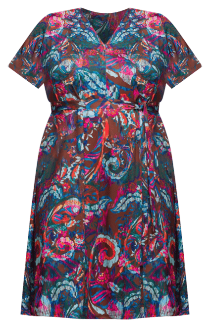 Plus Size Print Short Sleeve Tie Waist Midi Dress