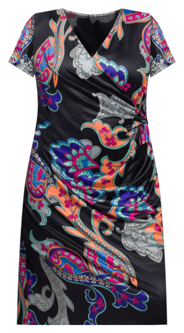 Plus Size Knee Length Short Sleeve Faux Wrap Dress