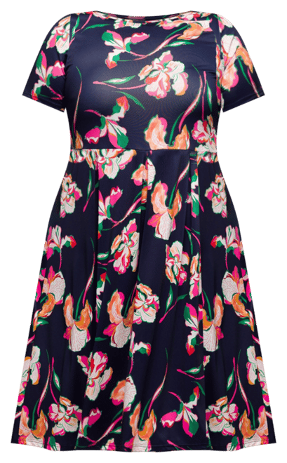 Plus Size Short Sleeve Pleated Flare Midi Pocket Dress