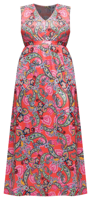 Plus Size Print V-Neck Empire Waist Sleeveless Maxi Dress