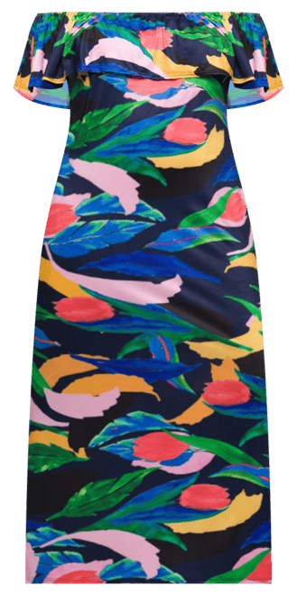 Plus Size Off Shoulder Print Side Slit Maxi Dress