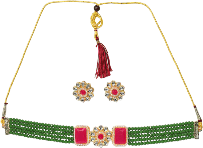 Women's Gold Plated Kundan Beaded Jewellery Set