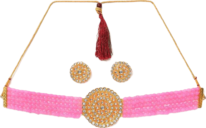 Women's Gold Plated Kundan Beaded Jewellery Set