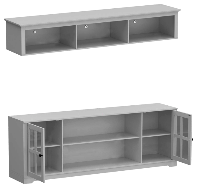 White Tv stand with top cabinets, entertainment center with tempered glass doors, wooden media console