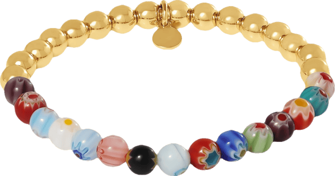 Multicolor Beaded Stretch Bracelet with Gold Accents