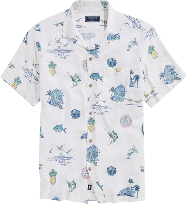 Gasparilla Icons Linen Blend Short-Sleeve Shirt