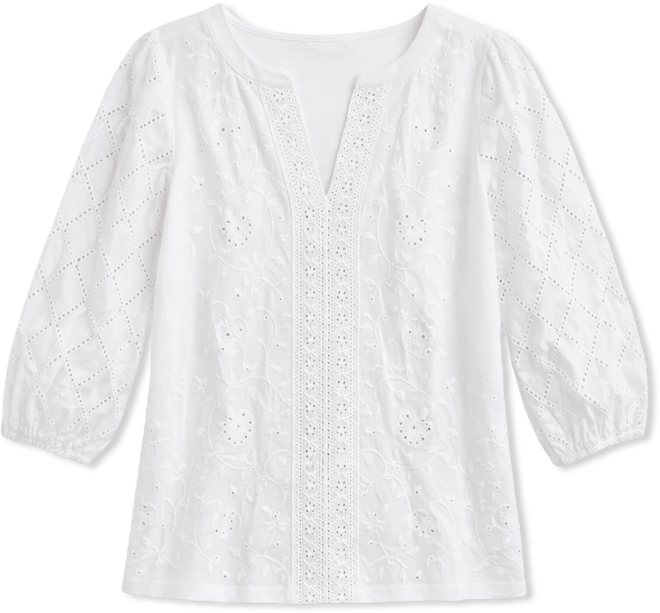 Petite Solid Knit Eyelet Top, Exclusively at Macy's