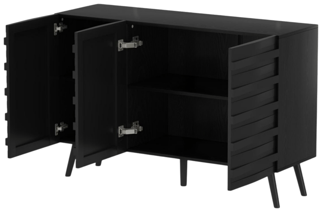 Nightstand with three cabinet doors, Side table with embossed pattern, wood end table, Bedside table for bedrooms, living rooms, offices