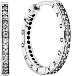 Sterling Silver Sparkle and Logo Hoop Earrings