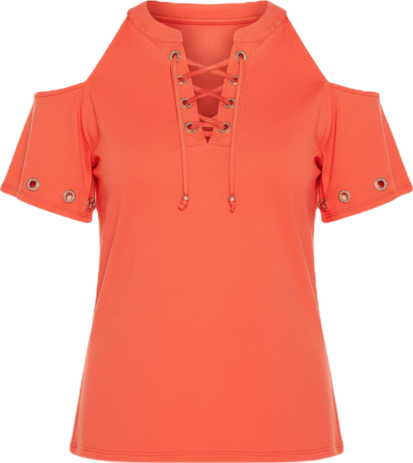 Women's Cold-Shoulder Grommet Trim Knit Top