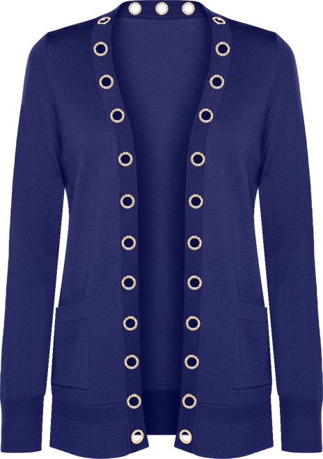 Women's Rhinestone Grommet Open-Front Cardigan Sweater